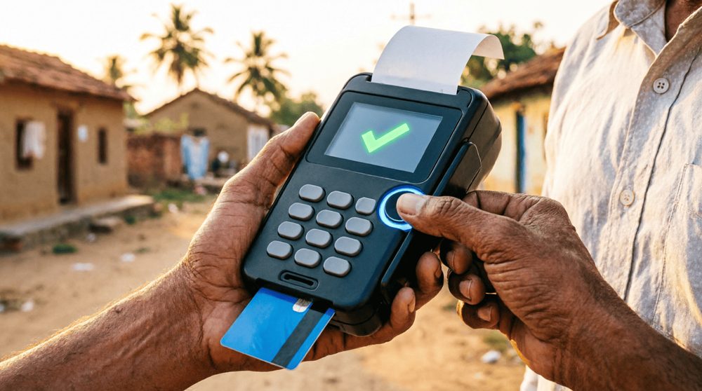 Merchant accepting a payment at the counter